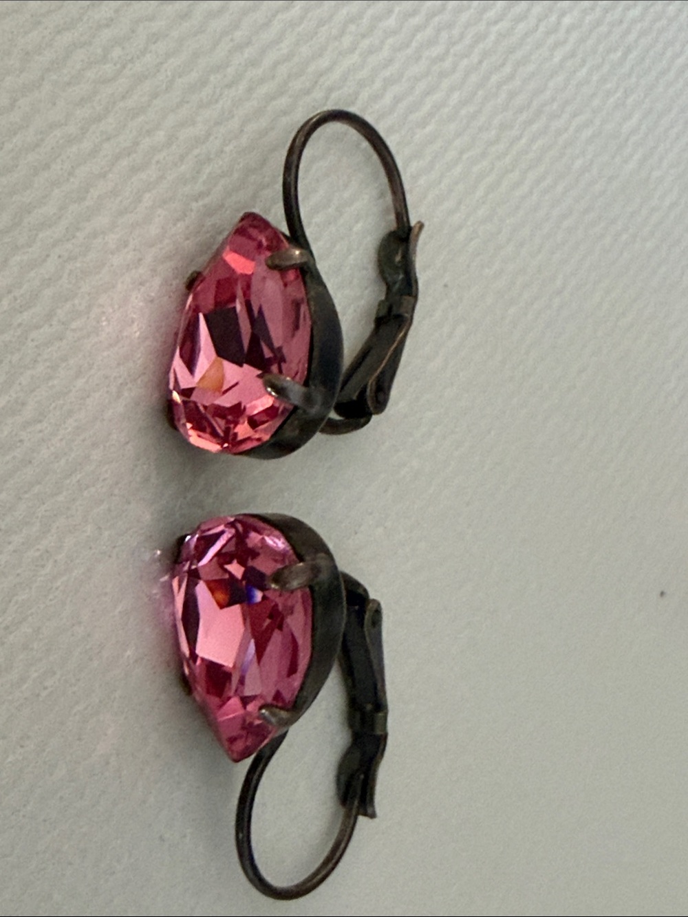 Sabika Bright Pink Teardrop Crystal Leverback Earrings